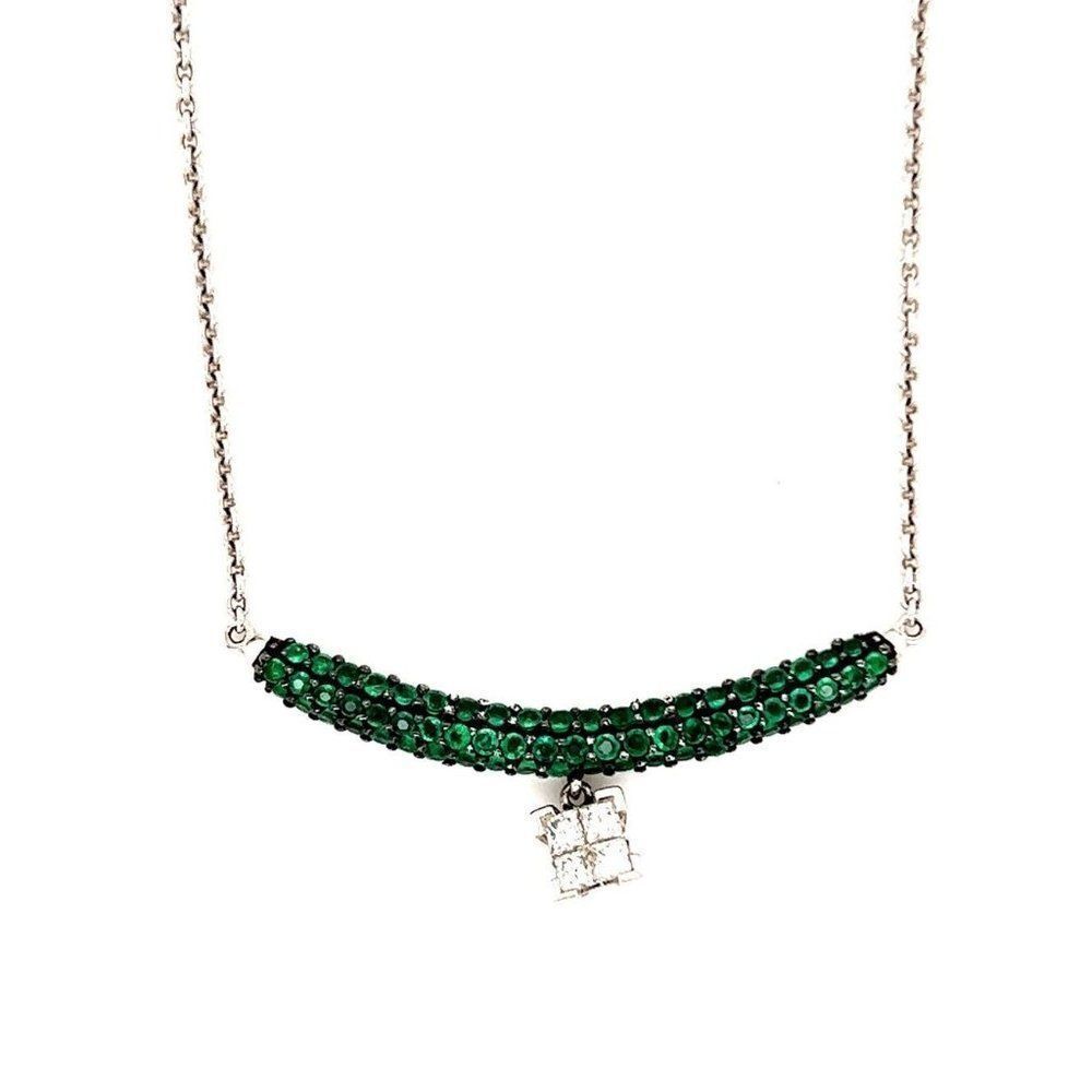 Stunning 14k Green Diopside‎ & Diamonds Necklace